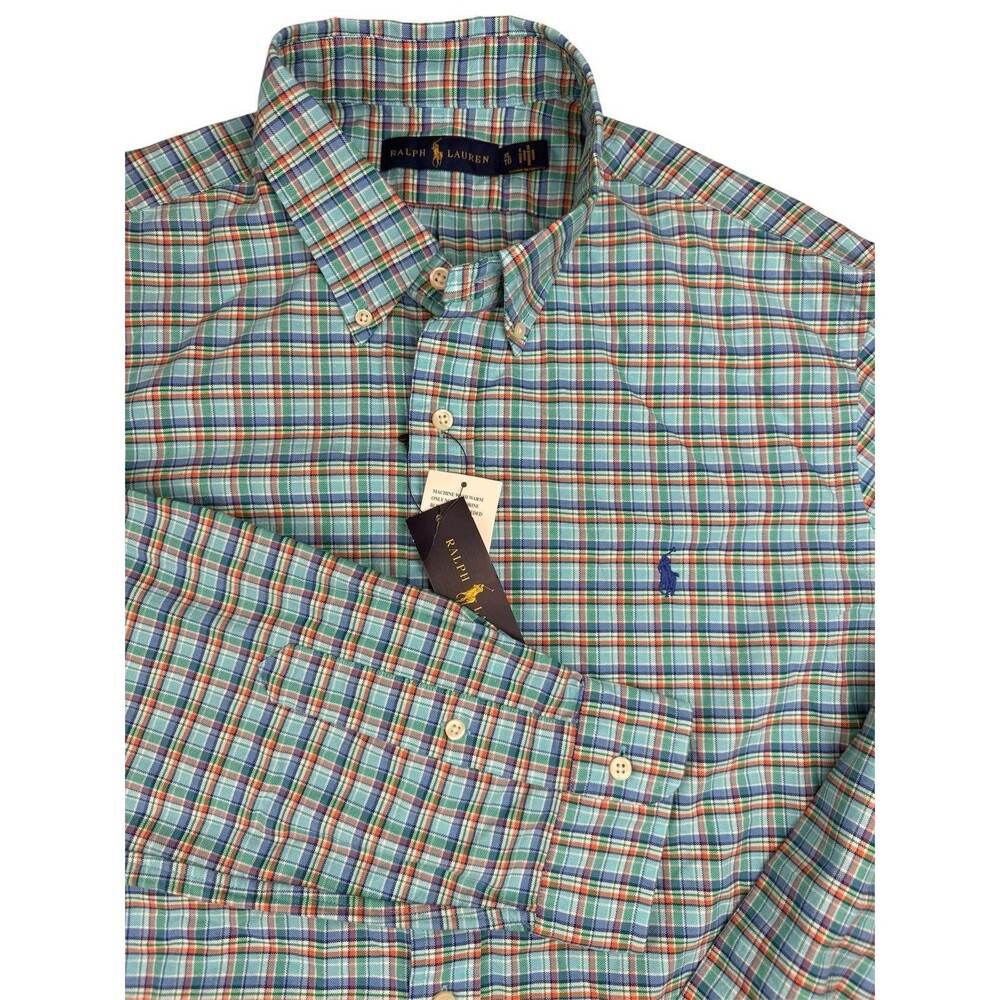 Polo Ralph Lauren Classic Fit Plaid Button Down Shirt XL Green Blue Cotton NWT